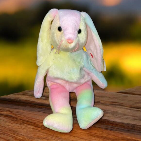 Vintage Ty Beanie Baby Plush Bunny Rabbit Hippie Tie Dye Nursery Decor Baby 8.5" - Picture 1 of 12